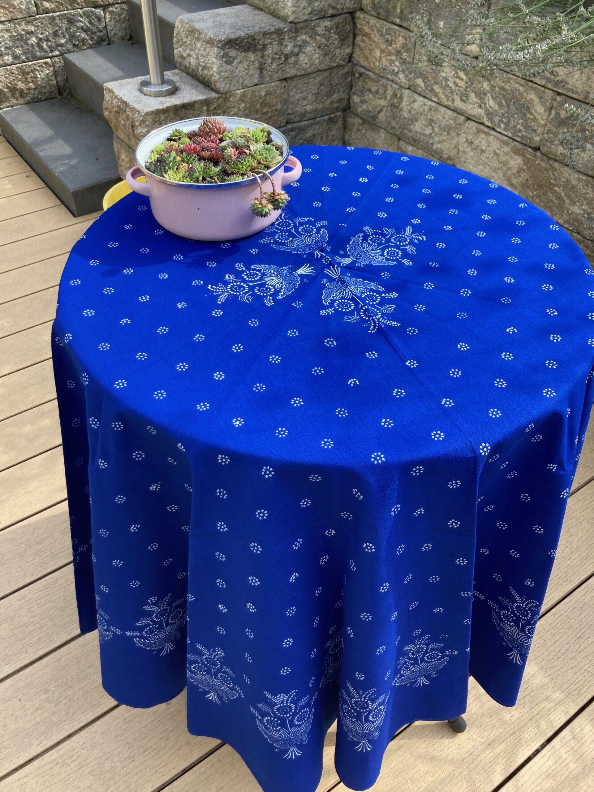 Große runde Blaudruck-Tischdecke 6698