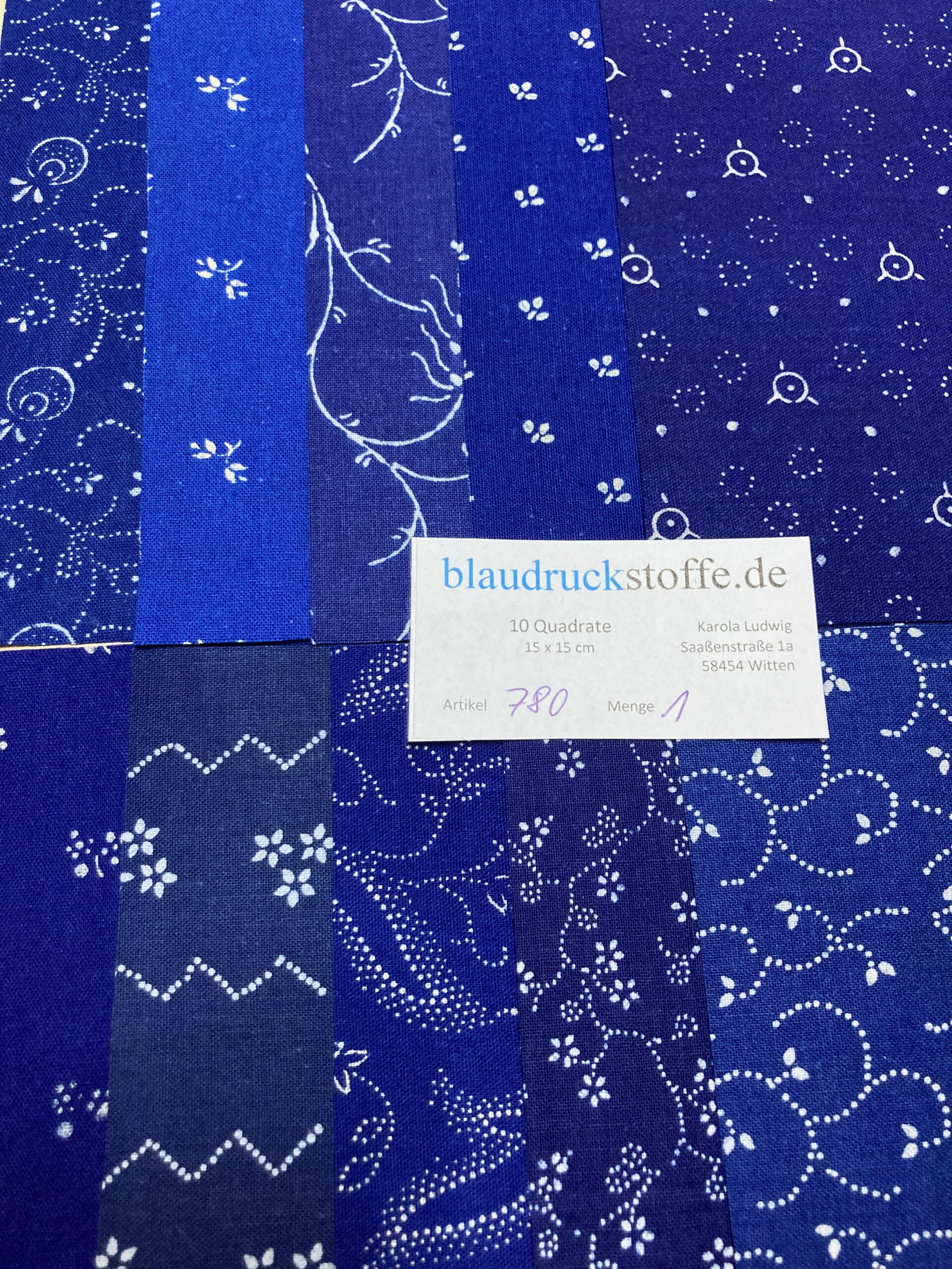 Blaudruck Patchwork-Stoffpaket 780 - 15 x 15cm